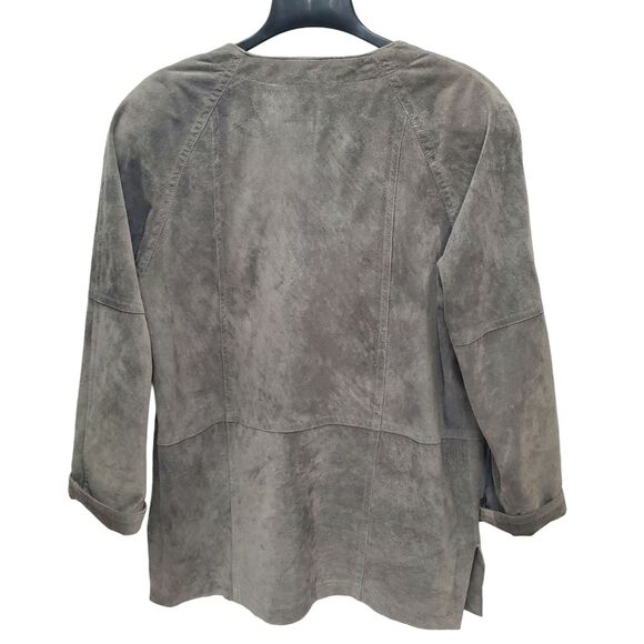 QPS Quality Price Style Vintage Leather Jacket Womens Medium Gray Suede V-Neck - Picture 3 of 8